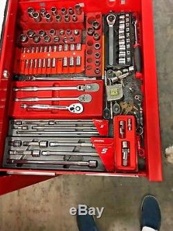 Snap-on Tool Box Roll Cab, Single Bank, 6 Drawers, Red, With Tools