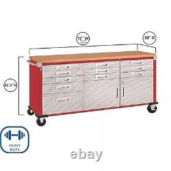 11 Drawer Rolling Tool Chest Workbench Wood Top 2-Door Tool Storage Cabinet New