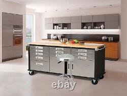 11 Drawer Tool Storage Chest Cabinet Stainless Steel Wood Top 6' Wide Workbench