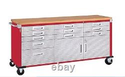 11 Drawer Tool Storage Chest Cabinet Wood Top Workbench Mobile Rolling 2 Door