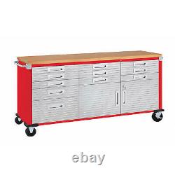 11 Drawer Tool Storage Chest Cabinet Wood Top Workbench Mobile Rolling 2 Door Re