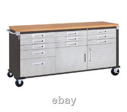 11 Drawer Tool Storage Chest Cabinet Wood Top Workbench Mobile Rolling 2 Doors