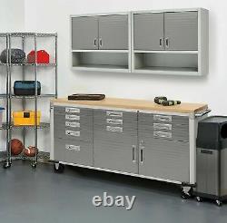 11 Drawer Tool Storage Chest Cabinet Wood Top Workbench Mobile Rolling 2 Doors