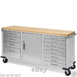 12-drawer Garage Steel Metal Rolling Tool Box Storage Cabinet Wooden Workbench
