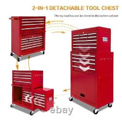 13 Drawers Rolling Tool Chest Toolbox with Wheels Detachable Sliding Lock Hooks