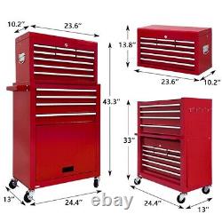 13 Drawers Rolling Tool Chest Toolbox with Wheels Detachable Sliding Lock Hooks