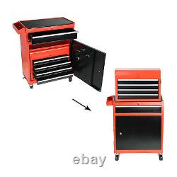 2 In 1 Iron Rolling Chest Cabinet Storage Tool box Cart 5 Drawers& Rubber Wheel