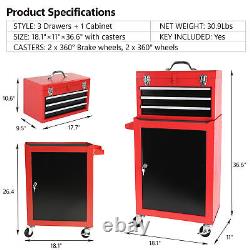 2 in 1 3-Drawer Utility Rolling Tool Cart Organize Cabinet Box Tool Chest Drawer