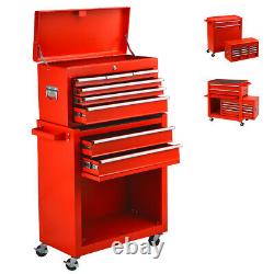 2 in 1 8-Drawer Tool Chest Steel Storage Cabinet Rolling Lockable Tool Box Red