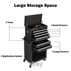 2 in 1 Black Rolling Cabinet Storage Chest Box Garage Toolbox Organizer