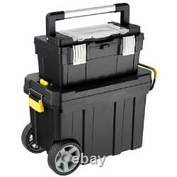 2-in-1 Black Rolling Tool Box Set Mobile Tool Chest Storage Organizer Portable