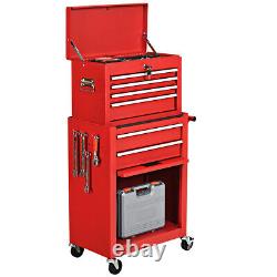 2 in 1 Rolling Cabinet Storage Chest Box Garage Toolbox Organizer Red