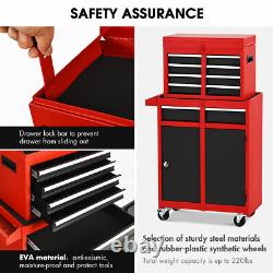 2 in 1 Rolling Garage Box Tool Chest & Cabinet with Sliding Drawers Tool Organizer