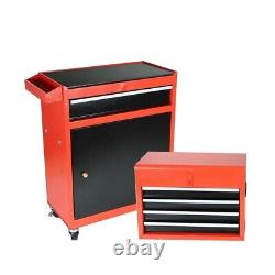 2 in 1 Rolling Tool Box Organizer Tool Chest With 5 Sliding Drawers Utility