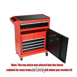 2 in 1 Rolling Tool Box Organizer Tool Chest With 5 Sliding Drawers Utility
