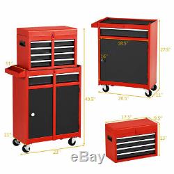 2 in 1 Rolling Tool Box Organizer Tool Chest with 5 Sliding Drawers Durable