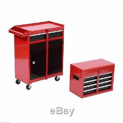 2-in-1 Rolling Tool Cart Wheeled Storage Cabinet Organizer Garage Tool Box