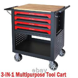 2-in-1 Rolling Tool Chest Storage Box Stainless Steel Tool Box Set Double Hidden