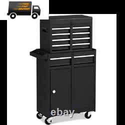 2-in-1 Tool Chest & Cabinet With 5 Sliding Drawers Rolling Garage Organizer Steel