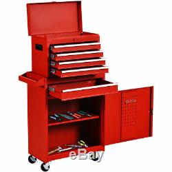 2 in 1 Tool Chest & Cabinet with 5 Sliding Drawers Rolling Garage Organizer
