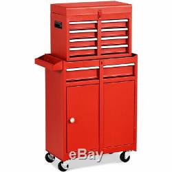 2 in 1 Tool Chest & Cabinet with 5 Sliding Drawers Rolling Garage Organizer