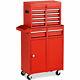 2 In 1 Tool Chest & Cabinet With 5 Sliding Drawers Rolling Garage Organizer Red