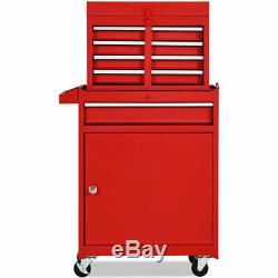 2 in 1 Tool Chest & Cabinet with 5 Sliding Drawers Rolling Garage Organizer Red