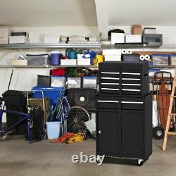 2 in 1 Tool Chest & Cabinet with Sliding Drawers Rolling Garage Organizer Black