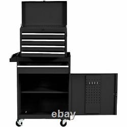2 in 1 Tool Chest & Cabinet with Sliding Drawers Rolling Garage Organizer Black