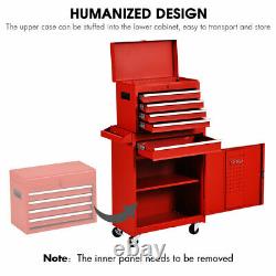 2-in-1 Tool Chest & Cabinet with5 Sliding Drawers Rolling Garage Organizer Red