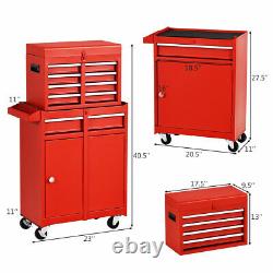 2-in-1 Tool Chest & Cabinet with5 Sliding Drawers Rolling Garage Organizer Red