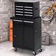 2 In 1 Top Chest Rolling Tool Storage Box Cabinet 4 Drawers With Pegboard, Black
