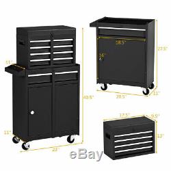 2 in 1 Utility Rolling Tool Organize Cabinet Box Tool Chest Sliding Drawer Black