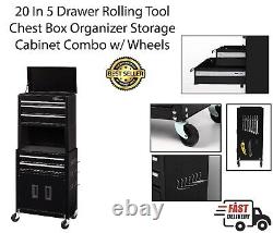 20 In 5 Drawer Rolling Tool Chest Box Organizer Storage Cabinet Combo with Wheels