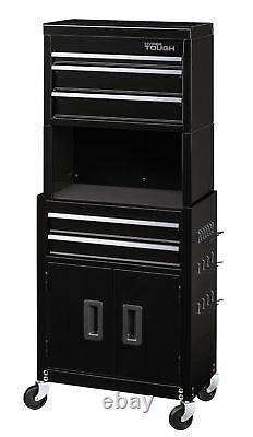 20-In 5-Drawer Rolling Tool Chest & Cabinet Combo With Riser Black Durable