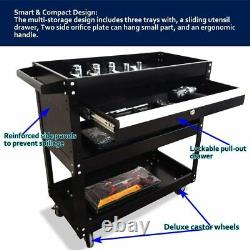 27.6 in. 3 Tier Rolling Tool Cart Mechanic Cabinet Metal Storage Wheels & Drawers