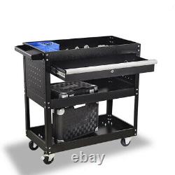27.6 in. 3 Tier Rolling Tool Cart Mechanic Cabinet Metal Storage Wheels & Drawers