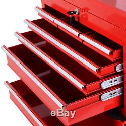 2pc Large Red Portable Rolling Tool Box Locking Storage Chest Cabinet with Wheels