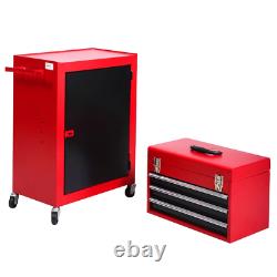 2pc Mini Tool Rolling Garage Toolbox Organizer Chest Storage Box Utility Cabinet