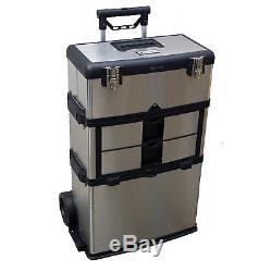 3 Box Rolling Travel Suitcase Toolbox Storage Steel Cabinet 2 Drawers Case Chest