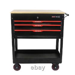 3-Drawer Rolling Tool Cart with Wood Top Mechanic Tool Boxes & Storage