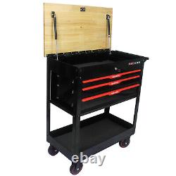 3-Drawer Rolling Tool Cart with Wood Top Mechanic Tool Boxes & Storage