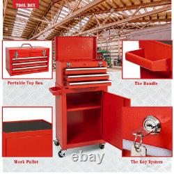 3-Drawer Tool Chest 2 in 1 Rolling Tool Box Keyed Lock Steel Storage Cabinet Red