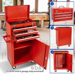 3-Drawer Tool Chest 2 in 1 Rolling Tool Box Keyed Lock Steel Storage Cabinet Red