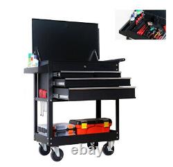 3 Drawers Movable Pulley Plate Black Rolling Tool Cart Auto Repair Srotage Rack