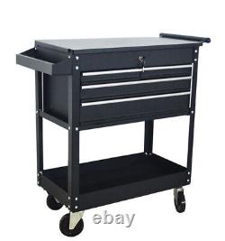 3 Drawers Movable Pulley Plate Black Rolling Tool Cart Auto Repair Srotage Rack