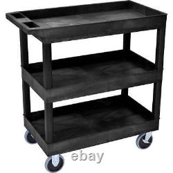 3 Shelf Utility Cart Rolling Heavy-Duty Service Tool Storage Plastic Black