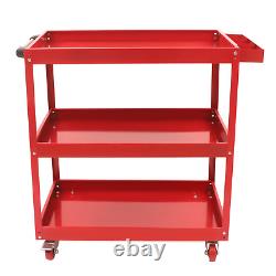 3-Tier Red Rolling Tool Cart Storage Organizer Large Capacity Utility Tool Cart