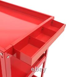 3-Tier Red Rolling Tool Cart Storage Organizer Large Capacity Utility Tool Cart