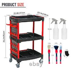 3 Tier Rolling Mechanics Tool Detailing Cart Trolley Garage Storage Organizer US